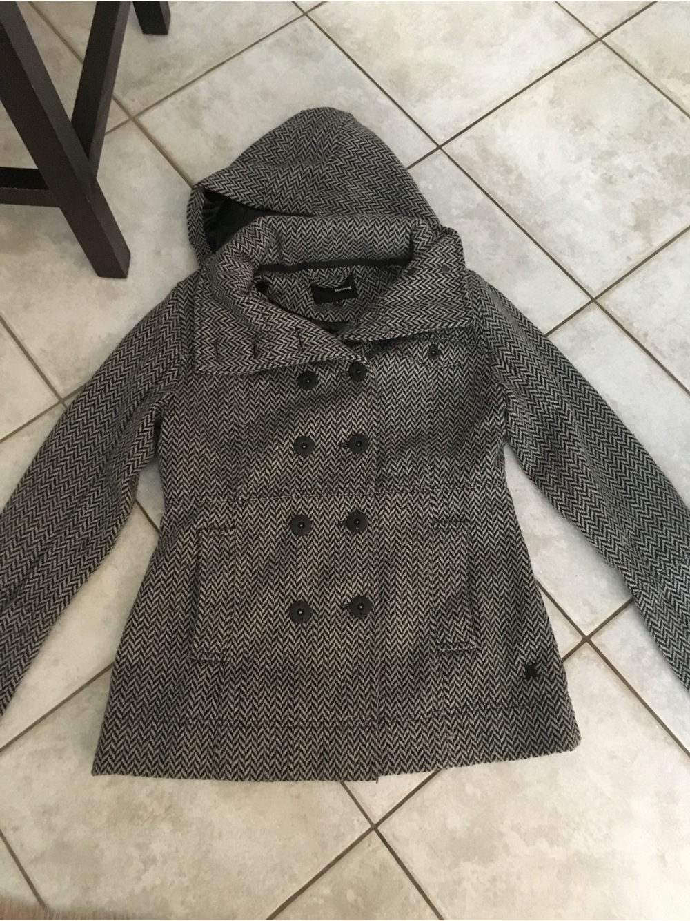 Hurley Gray/Black Herringbone Hooded Peacoat